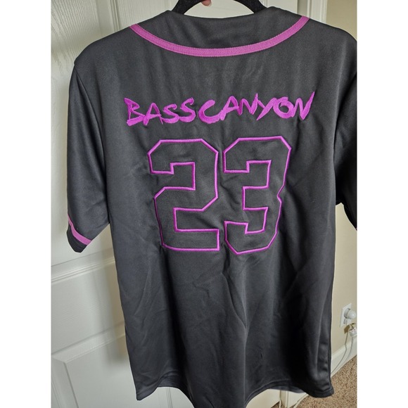 Bass Canyon #23 Black & Purple Embroidered Sportswear Festival Baseball Jersey M - Picture 3 of 12